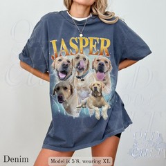 Custom Pet Portrait T-Shirt Vintage Photo Name Dog Cat Graphic Tee Gift
