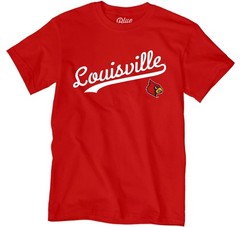 Blue 84 Mens Louisville Cardinals T-Shirt Cursive Team Color Team Color X-Large