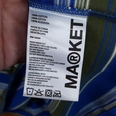 MARKET STUDIO Shirt Mens Medium Blue Stripe Pullover Crew Smiley T-Shirt Tee