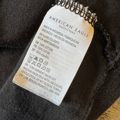 American Eagle Mens Large Ringer T-Shirt Black Grey Striped Trim Embroidered