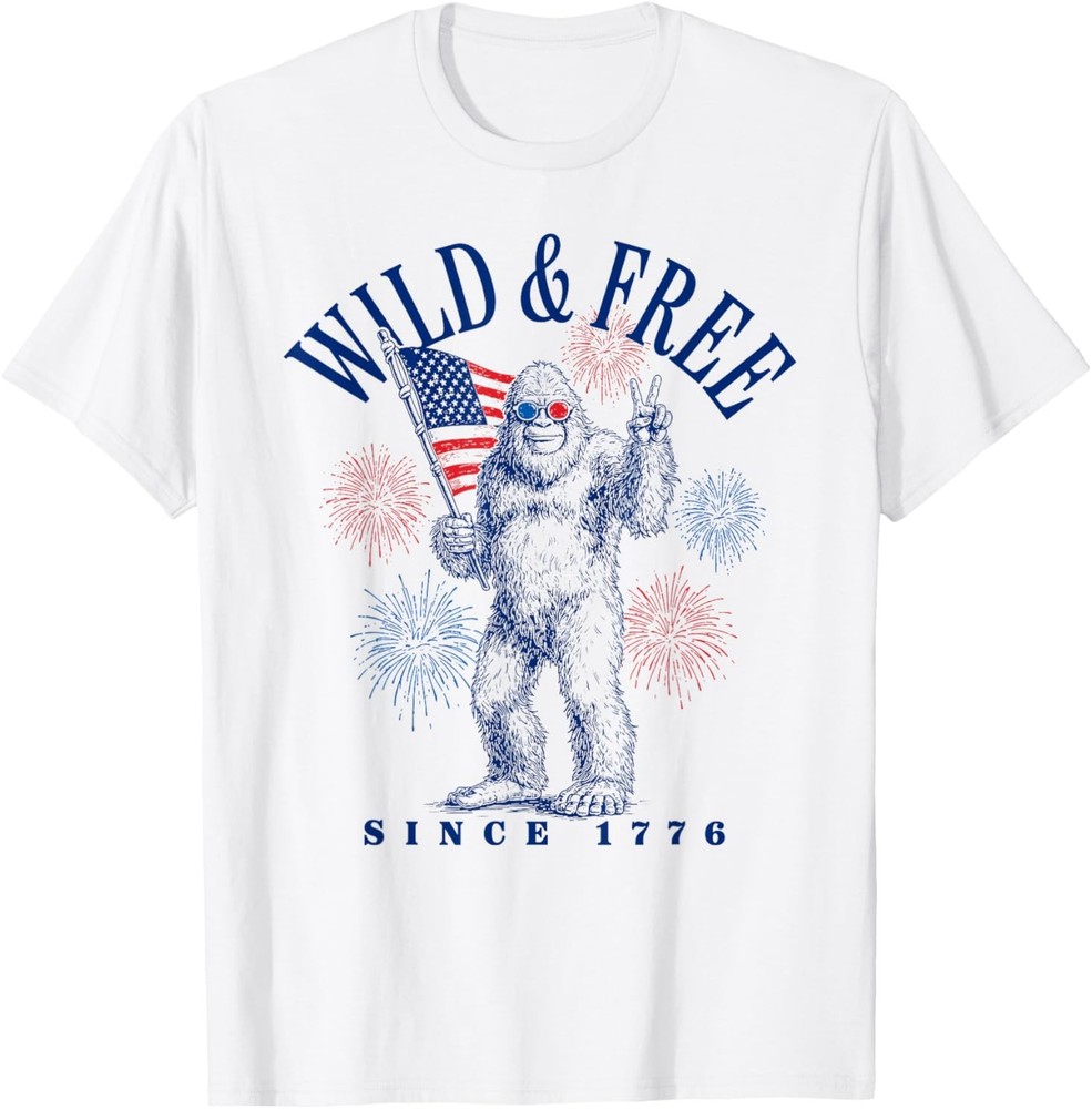 Patriotic Bigfoot Wild and Free Since 1776 T-Shirt