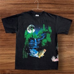 Vintage 90s Animals Nature Fish Wolf Bear T-Shirt Wrap Around Graphic Size LG