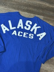 Alaska Aces Long Sleeve Shirt Mens Medium Blue Graphic Tee Hockey Sportswear