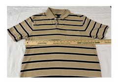 JOHN ASHFORD’S BUTTON/COLLAR/POCKET UNISEX POLO TAN/BLACK SHIRT SIZE ADULT S