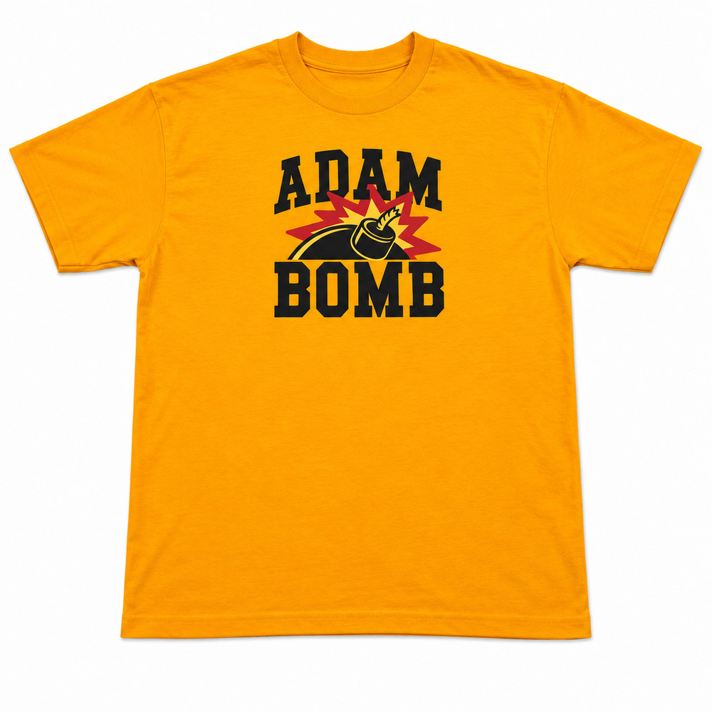 Adam Bomb Graphic Tee Yellow Medium – Streetwear Retro Style Shirt