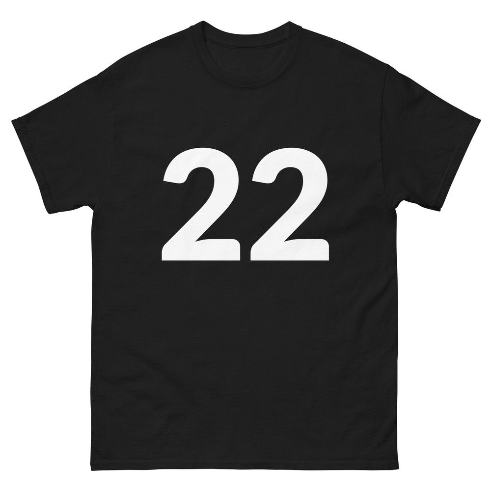 Number 22 Player Sport Team Uniform T-shirt, Black 100% Cotton Heavyweight, New