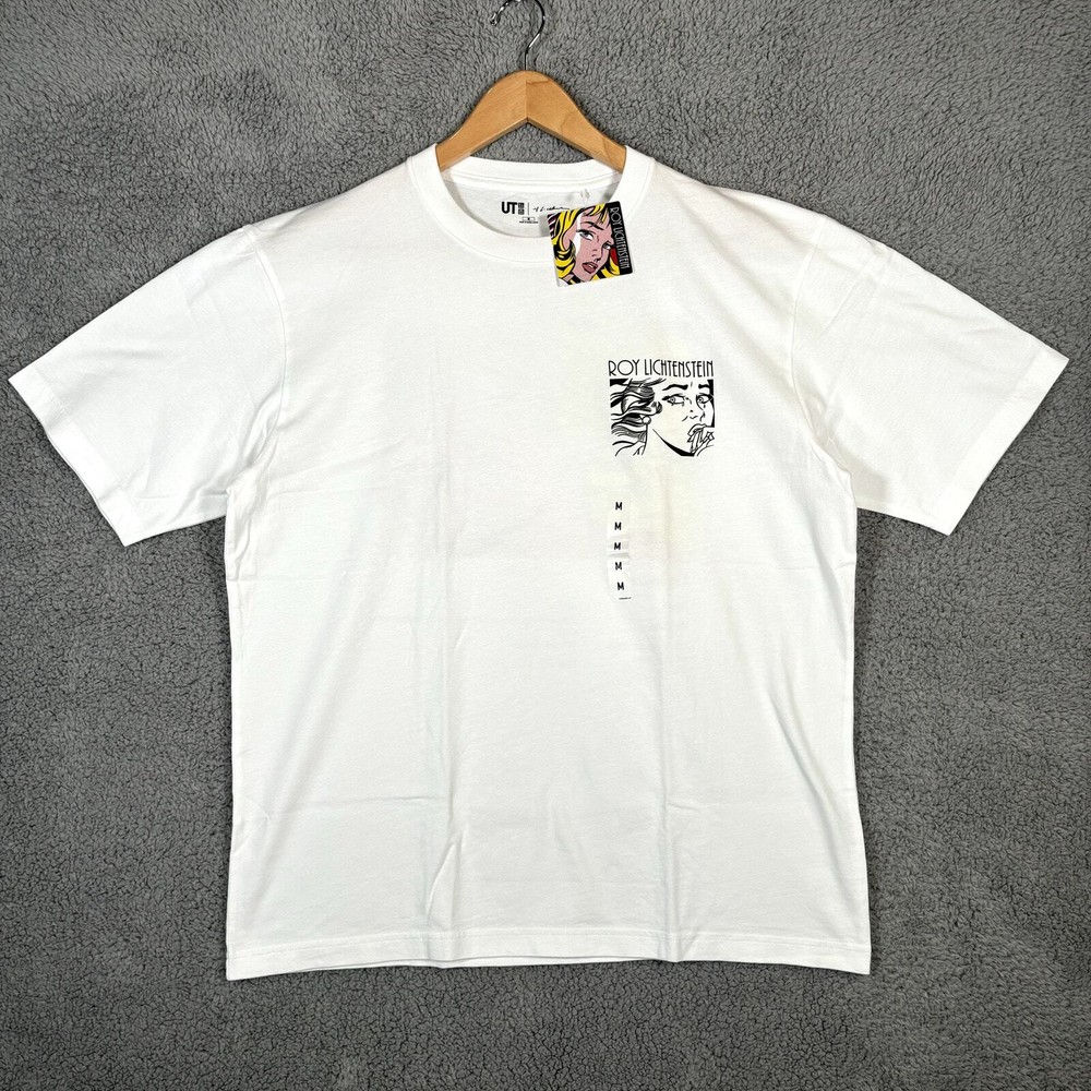 Uniqlo x Roy Lichtenstein T-Shirt Mens Medium White Crying Girl Pop Art Oversize