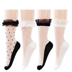 Lace Ruffle Socks for Women Girls Cute Sheer Nylon Ankle Mesh Socks Ultra Thi…