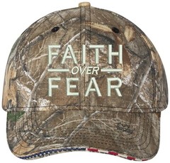 Faith Over Fear Embroidered Camo Structured Adjustable One Size Fits All Hat