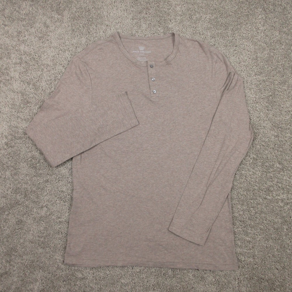 Mack Weldon Shirt Mens Large Brown Heather Henley Long Sleeve Pima Cotton Tee