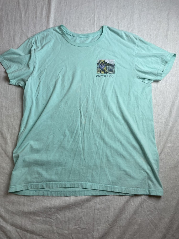 Crown & Ivy Mint Green Mens L Dog Golden Retriever Cotton Coastal Nature T-Shirt