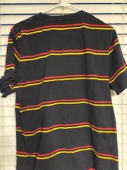 Van Black W/ Red & Yellow Striped T-Shirt W/ Embroidered Daisy Logo Sz L Skater