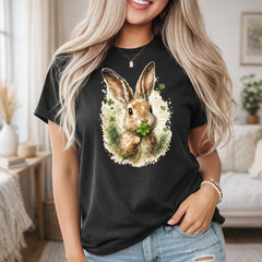 Shamrock & Bunny Print Shirt, St. Patrick’s Day Clover Art Shirt, Irish Day Tee