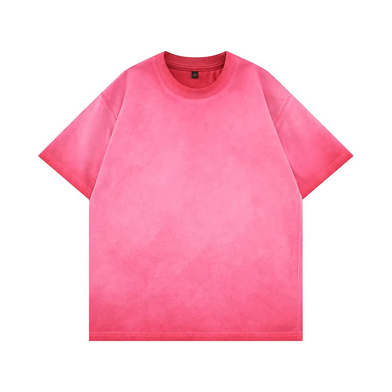 Mens Gradient Washed Loose Crew Neck Tee Streetwear Vintage Distressed Oversized