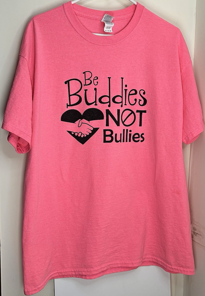 Gildan Men’s Anti Bullying Shirt XL Pink Be Buddies Not Bullies Graphic T-Shirt