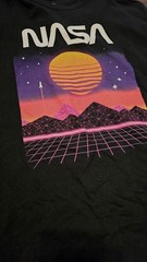 NASA Black T-Shirt Pink And Purple Rocketship Graphic Design Size Large
