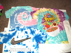 #2- 3 Tie-dye T-shirts Fruity Pebbles cereal Swoosh HODL it Puppy Love small