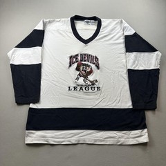 Vintage Looney Tunes Taz Hockey Jersey Shirt Mens Large White Ice Devils 90s