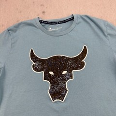 Under Armour Project Rock Shirt Mens Small Blue Brahma Bull Graphic Crew Neck