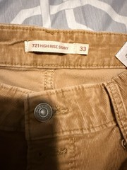 Levi’s Men’s Pants 33X30 Brown Corduroy 721 High Rise Skinny Stretch Button Fly
