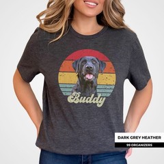 Custom Pet Portrait Retro Sunset Comfort Tee Personalized Dog Cat Tee