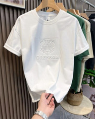 New Men Fashion Trend Tiger Embroidery Summer Short Sleeve Luxury Cotton T-Shirt