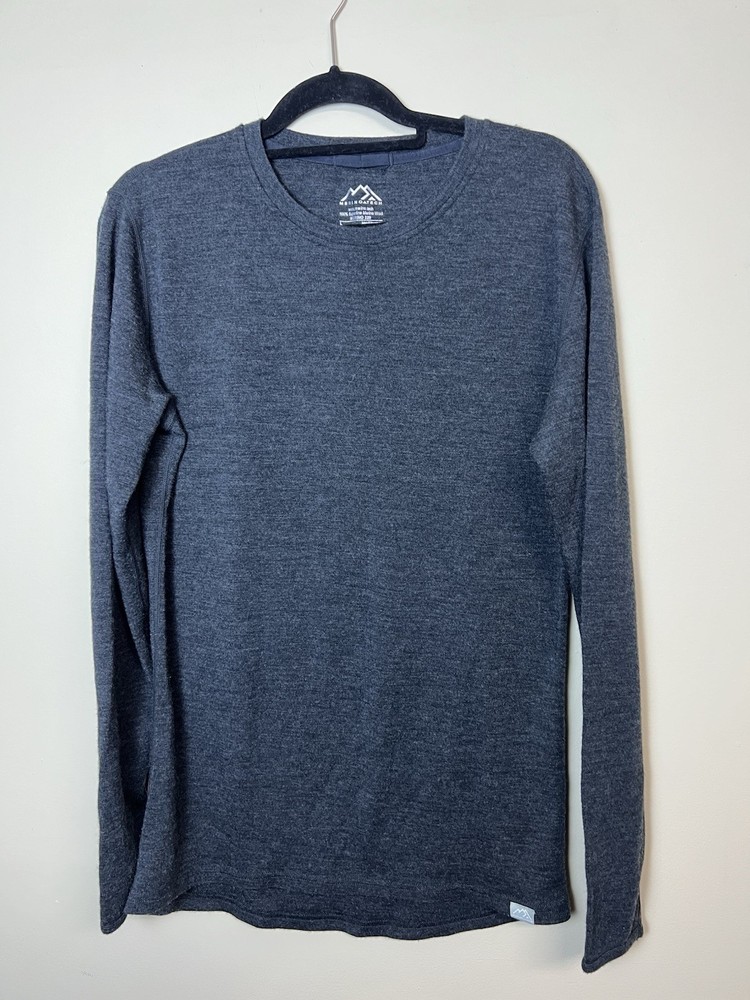 Merino Tech 100% Merino Wool Base Layer Top Mens L Dark Grey Long Sleeve 320 EUC