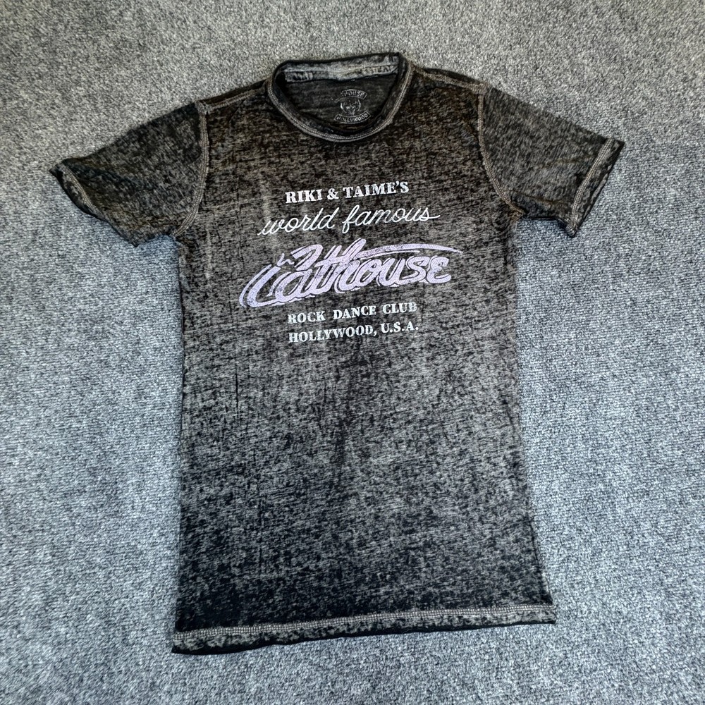 Cathouse Hollywood T-Shirt Mens Small Black Acid Wash Riki & Taimes World Famous
