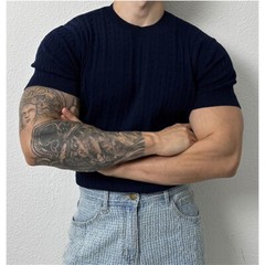 Men’s Knitted Short Sleeve T-Shirt Classic Casual Slim Round Neck Shirts