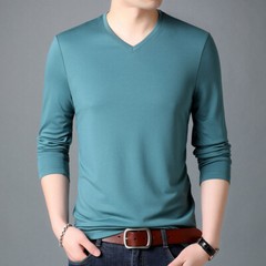 Men Men’s Long-Sleeved V-Neck Shirt T-Shirt Pure Color Casual Pullover Tops