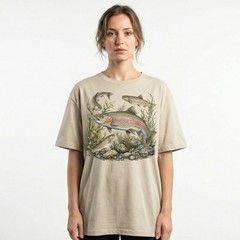 Vintage Rainbow Trout Fishing Fly Fisher Outdoor T-Shirt Nature Lover Tee