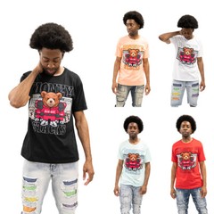 Victorious Men’s Casual Money Stacks Crystal Embellished Bear T-Shirt TS7482