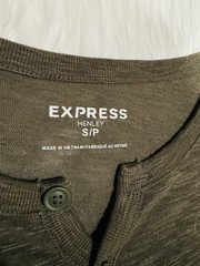 Express Men’s Henley Olive Green Short Sleeve Solid T-Shirt Size S
