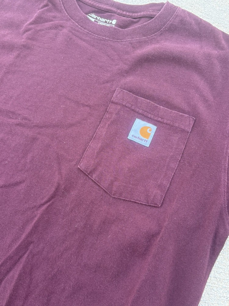 Carhartt T-Shirt Mens M Med Short Sleeve Pocket Logo Crew Neck Maroon K87 PRT
