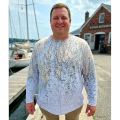 A1A Outfitters Mens XXXL Maine Nautical Chart Sun Shirt 50 SPF Long Sleeve Map