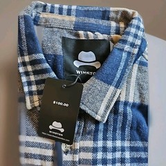 WINSTON (The Winston Box) Blue/Camel Long Sleeve (1PW3005X) Size 3XLT Button C15