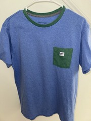 Patagonia Mens Shop Sticker Pocket Tee Shirt Medium Blue Crewneck Casual Outdoor