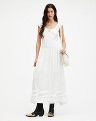 All Saints Eliza Maxi Dress Womens Designer Chalk White Scoop Neck Sleeveless