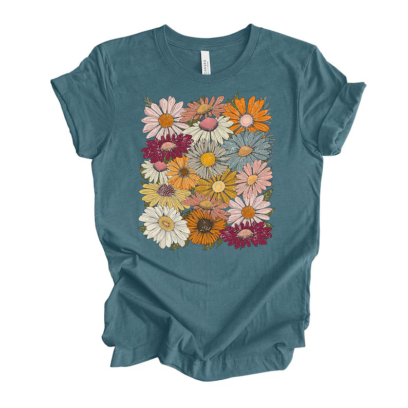 Retro Daisy Collage Comfort Tee Colorful Vintage Flower Shirt
