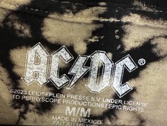 ACDC Band T-Shirt Mens Medium Black Tan Tie Dye Spiral Bleach Wash Graphic Tee
