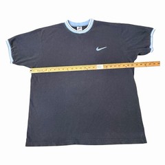 Vintage 90s Nike Embroidered Swoosh Logo Ringer T-Shirt Mens Large two Tone Blue