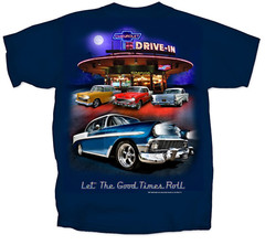 Chevy Tri-Five T-Shirt – Blue w/ 1955-1957 Bel Air 150 210 Drive In Scene