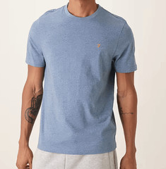 Farah Danny Logo T Shirt Blue Organic Cotton Crew Neck Mens XS NEW