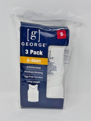 NEW! George Tag Free Comfort Long length A-Shirt Men’s, WHITE, Small, 3-Pack,