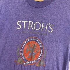 Vintage 80s Stroh’s Beer Shirt Adult Large* Blue Alcohol 50/50 USA Single Stitch
