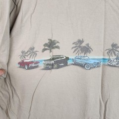 Fear Factor Rally Shirt Mens XL Tan Classic Trucks Cars Palm Trees Beach Chpooer
