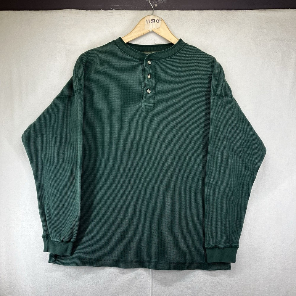 Vintage 90s Thermal Heavyweight Waffle Henley T-Shirt Men XL Hunter Green Y2k
