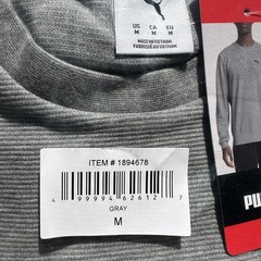 PUMA Men’s Waffle Knit Thermal Shirt Gray Long Sleeve Crew Neck Size M NEW