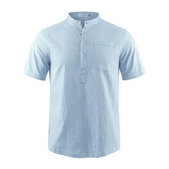 Men Casual Cotton Linen T-Shirt Pure Color T Shirts for Men Streetwear Beach Top