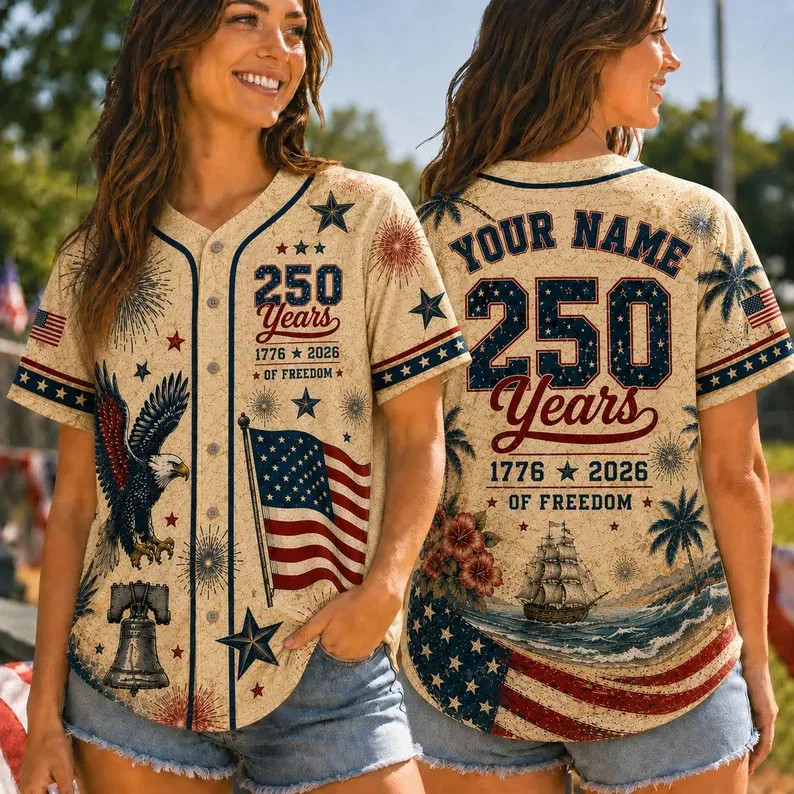Personalized Women’s USA 250 Years of Freedom Baseball Jersey Patriotic Shirt
